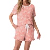 image:imagePrinStory Womens Pajama Sets Cute Pjs Short Sleeve Top Ruffle ShortsFppink Sunflower