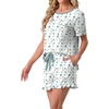 image:imagePrinStory Womens Pajama Sets Cute Pjs Short Sleeve Top Ruffle ShortsFpwhite Color Block
