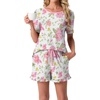 image:imagePrinStory Womens Pajama Sets Cute Pjs Short Sleeve Top Ruffle ShortsFpwhite Morning Glory