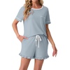 image:imagePrinStory Womens Pajama Sets Cute Pjs Short Sleeve Top Ruffle ShortsGray Blue