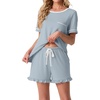 image:imagePrinStory Womens Pajama Sets Cute Pjs Short Sleeve Top Ruffle ShortsGray Blue