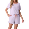 image:imagePrinStory Womens Pajama Sets Cute Pjs Short Sleeve Top Ruffle ShortsLight Purple