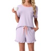 image:imagePrinStory Womens Pajama Sets Cute Pjs Short Sleeve Top Ruffle ShortsLight Purple