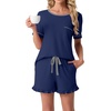 image:imagePrinStory Womens Pajama Sets Cute Pjs Short Sleeve Top Ruffle ShortsNavy Blue