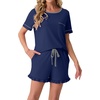 image:imagePrinStory Womens Pajama Sets Cute Pjs Short Sleeve Top Ruffle ShortsNavy Blue