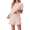 image:imagePrinStory Womens Pajama Sets Cute Pjs Short Sleeve Top Ruffle ShortsTender Pink