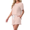 image:imagePrinStory Womens Pajama Sets Cute Pjs Short Sleeve Top Ruffle ShortsTender Pink