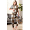 image:imagePrinStory Womens Pajama Sets Raglan Short Sleeve Pjs 2 Piece Lounge SetFpbrown White Plaid