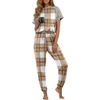 image:imagePrinStory Womens Pajama Sets Raglan Short Sleeve Pjs 2 Piece Lounge SetFpbrown White Plaid