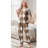 image:imagePrinStory Womens Pajama Sets Raglan Short Sleeve Pjs 2 Piece Lounge SetFpbrown White Plaid