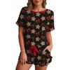 image:imagePrinStory Womens Pajama Sets Cute Pjs Short Sleeve Top Ruffle ShortsFpld Star Bow