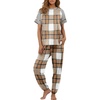 image:imagePrinStory Womens Pajama Sets Raglan Short Sleeve Pjs 2 Piece Lounge SetFpbrown White Plaid