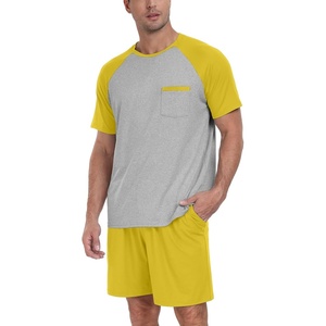 image:imageCouples Pajamas Set Short Sleeve Raglan Shirts and Shorts Lounge Sleepwear52mustard