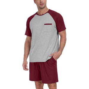 image:imageCouples Pajamas Set Short Sleeve Raglan Shirts and Shorts Lounge Sleepwear58wine Red