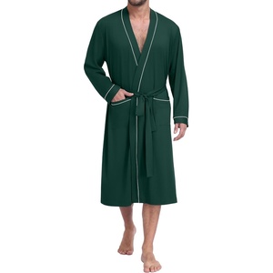 image:imagePrinStory Mens Lightweight Robe Soft Knit Kimono Long Bathrobe LoungewearDark Green