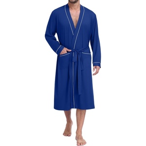 image:imagePrinStory Mens Lightweight Robe Soft Knit Kimono Long Bathrobe LoungewearRoyal Blue