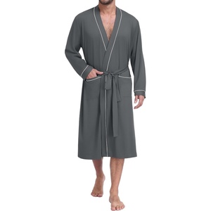 image:imagePrinStory Mens Lightweight Robe Soft Knit Kimono Long Bathrobe LoungewearSteel Grey