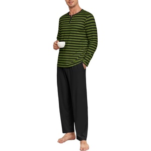 image:imagePrinStory Mens Pajamas Set Long Sleeve Henley Pjs S3XLBlack Green Stripe