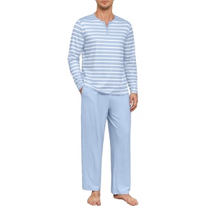 image:imagePrinStory Mens Pajamas Set Long Sleeve Henley Pjs S3XLBlue Stripe