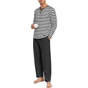 image:imagePrinStory Mens Pajamas Set Long Sleeve Henley Pjs S3XLDark Gray Stripe