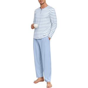 image:imagePrinStory Mens Pajamas Set Long Sleeve Henley Pjs S3XLLight Blue Stripe