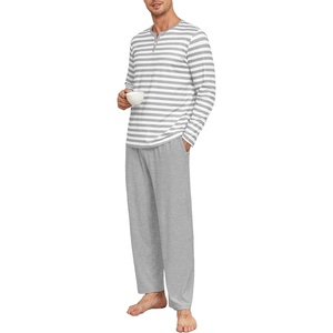 image:imagePrinStory Mens Pajamas Set Long Sleeve Henley Pjs S3XLLight Gray Stripe