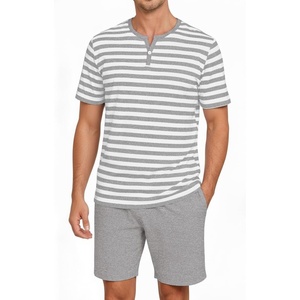 image:imagePrinStory Mens Pajamas Set Short Sleeve Soft Pjs M3XLLight Gray Stripe