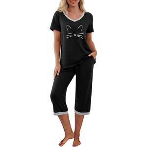 image:imagePrinStory Womens Pajama Sets Capri Pjs Soft Lounge Sets S4XLBlack Cat