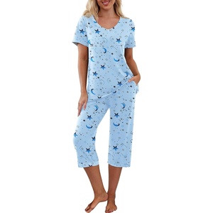 image:imagePrinStory Womens Pajama Sets Capri Pjs Soft Lounge Sets S4XLBlue Star