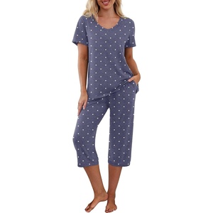 image:imagePrinStory Womens Pajama Sets Capri Pjs Soft Lounge Sets S4XLDotnavy Blue