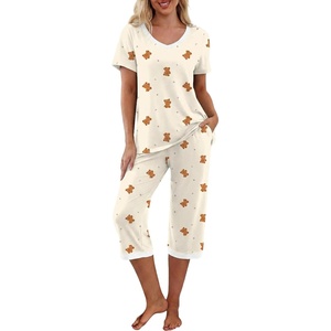 image:imagePrinStory Womens Pajama Sets Capri Pjs Soft Lounge Sets S4XLFpapricot Bear