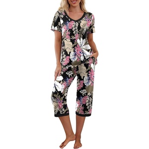 image:imagePrinStory Womens Pajama Sets Capri Pjs Soft Lounge Sets S4XLFpbig Leaf Pink