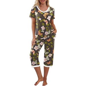 image:imagePrinStory Womens Pajama Sets Capri Pjs Soft Lounge Sets S4XLFpbk Leaf Butterfly