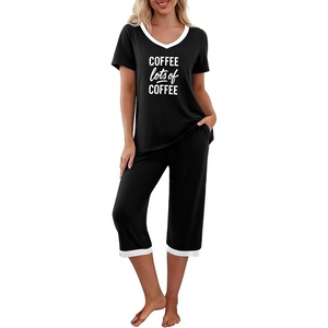 image:imagePrinStory Womens Pajama Sets Capri Pjs Soft Lounge Sets S4XLFpblack Coffee Letter