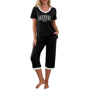 image:imagePrinStory Womens Pajama Sets Capri Pjs Soft Lounge Sets S4XLFpblack Letter Coffee