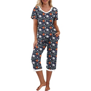 image:imagePrinStory Womens Pajama Sets Capri Pjs Soft Lounge Sets S4XLFpblue Leaf Flower