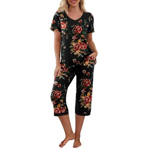 image:imagePrinStory Womens Pajama Sets Capri Pjs Soft Lounge Sets S4XLFpbrown Black