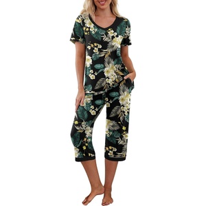 image:imagePrinStory Womens Pajama Sets Capri Pjs Soft Lounge Sets S4XLFpgreen Leaf Lily