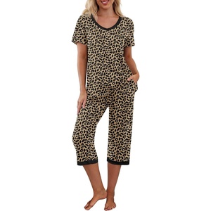 image:imagePrinStory Womens Pajama Sets Capri Pjs Soft Lounge Sets S4XLFpleopard Khaki