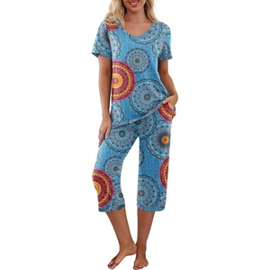 image:imagePrinStory Womens Pajama Sets Capri Pjs Soft Lounge Sets S4XLFpmix Blue