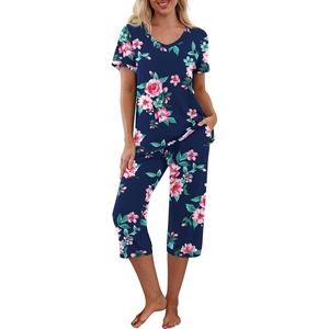 image:imagePrinStory Womens Pajama Sets Capri Pjs Soft Lounge Sets S4XLFpnavy Blue