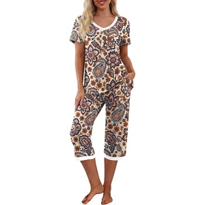 image:imagePrinStory Womens Pajama Sets Capri Pjs Soft Lounge Sets S4XLFppl Orange Paisley