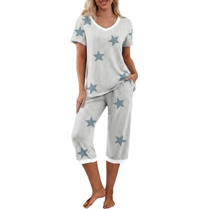 image:imagePrinStory Womens Pajama Sets Capri Pjs Soft Lounge Sets S4XLFpstripe Blue Star