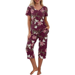 image:imagePrinStory Womens Pajama Sets Capri Pjs Soft Lounge Sets S4XLFpwine Red