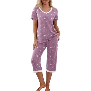 image:imagePrinStory Womens Pajama Sets Capri Pjs Soft Lounge Sets S4XLWhite Star Purple
