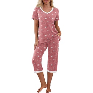 image:imagePrinStory Womens Pajama Sets Capri Pjs Soft Lounge Sets S4XLWhite Star Red