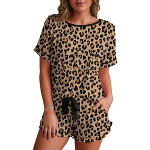 image:imagePrinStory Womens Pajama Sets Cute Pjs Short Sleeve Top Ruffle ShortsFpapricot Ld Print