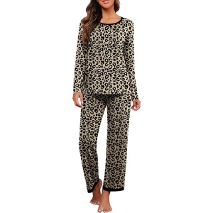 image:imagePrinStory Womens Pajama Sets Long Pjs Soft Lounge Sets XS4XLFpleopard Beige