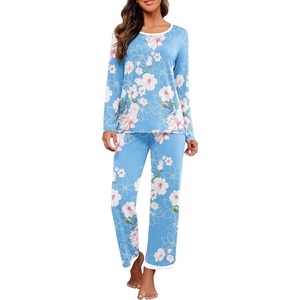 image:imagePrinStory Womens Pajama Sets Long Pjs Soft Lounge Sets XS4XLFplight Blue
