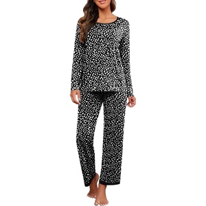 image:imagePrinStory Womens Pajama Sets Long Pjs Soft Lounge Sets XS4XLSpot Black